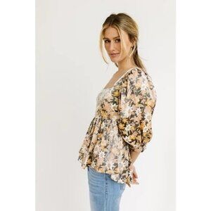 Altar'd State Whimsical babydoll Satin Floral Blouse